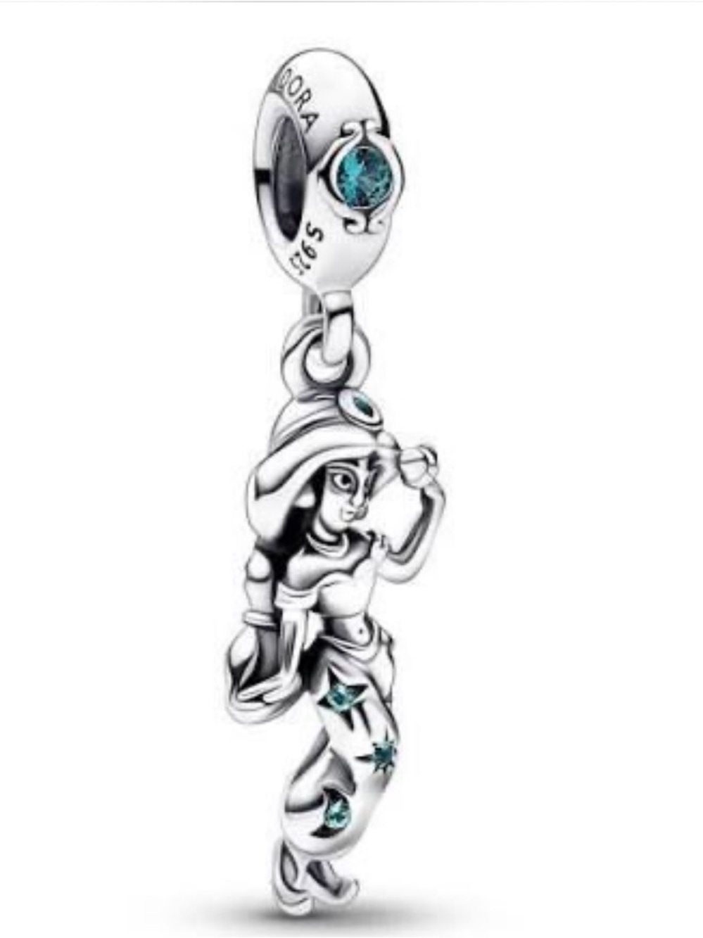 Pandora Sterling Silver Jasmine Dangle Charm with Teal Stones